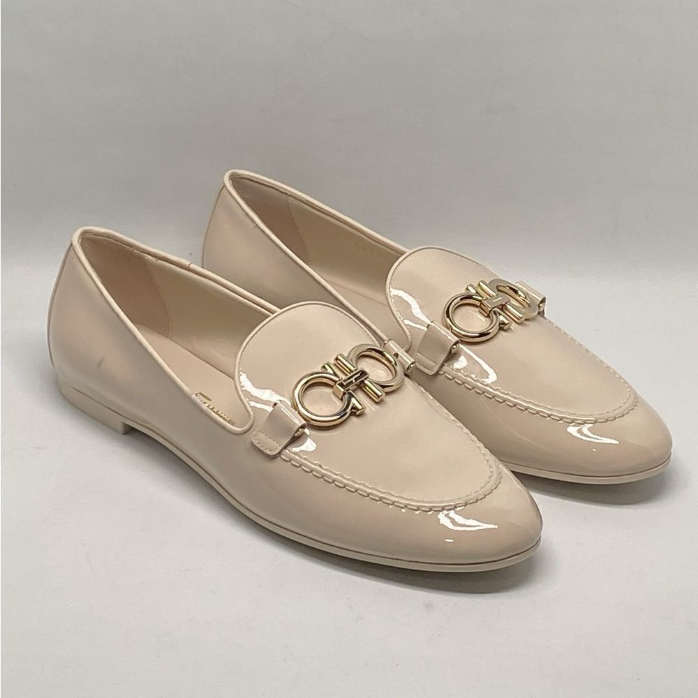 Salvatore Ferragamo Trifoglio Patent Gancini Horsebit Loafers size 8